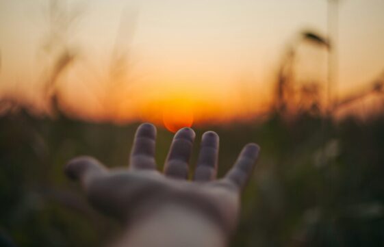Hand reaching into sunset by Alexei Scutari